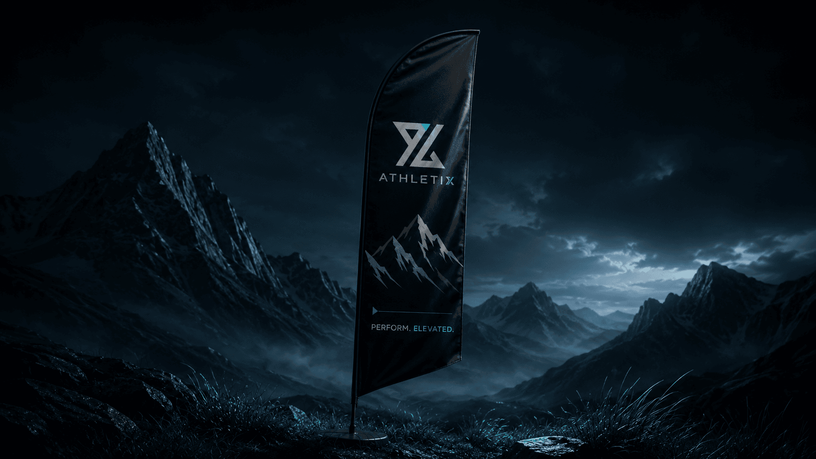 Vela pubblicitaria personalizzata su mockup outdoor